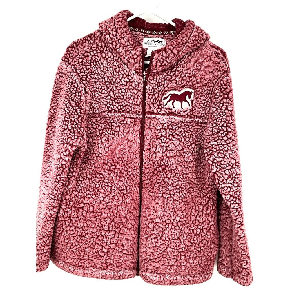 Back In The Saddle Womens Large Sherpa Fleece Zip Hoodie Jacket With Horse Embro